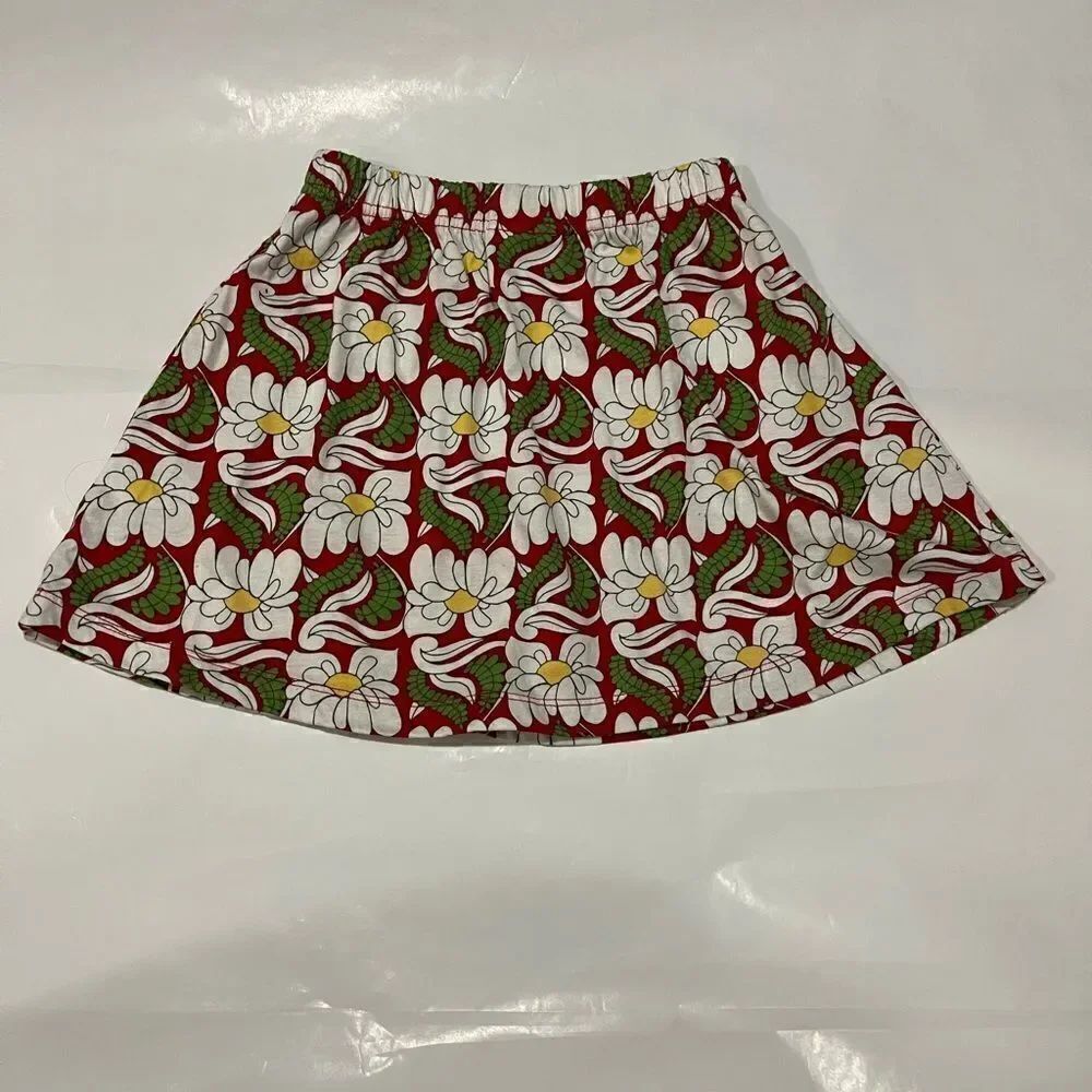 Hanna Andersson 110cm Girls Skirt White Floral Green Red Soft Knit Cotton